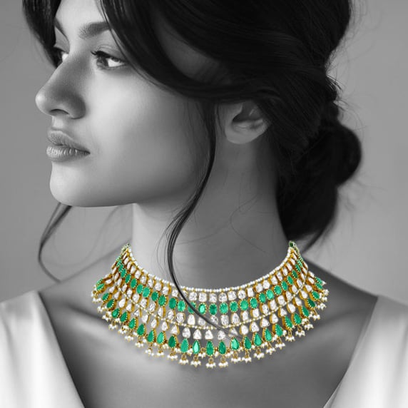 Polki and Emerald Necklace with Open Setting